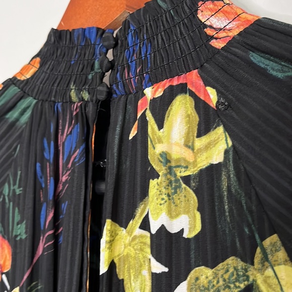 SOLD a new day Midi Dress Long Sleeve Womens XS Black Vibrant Floral Smocked - Picture 4 of 5